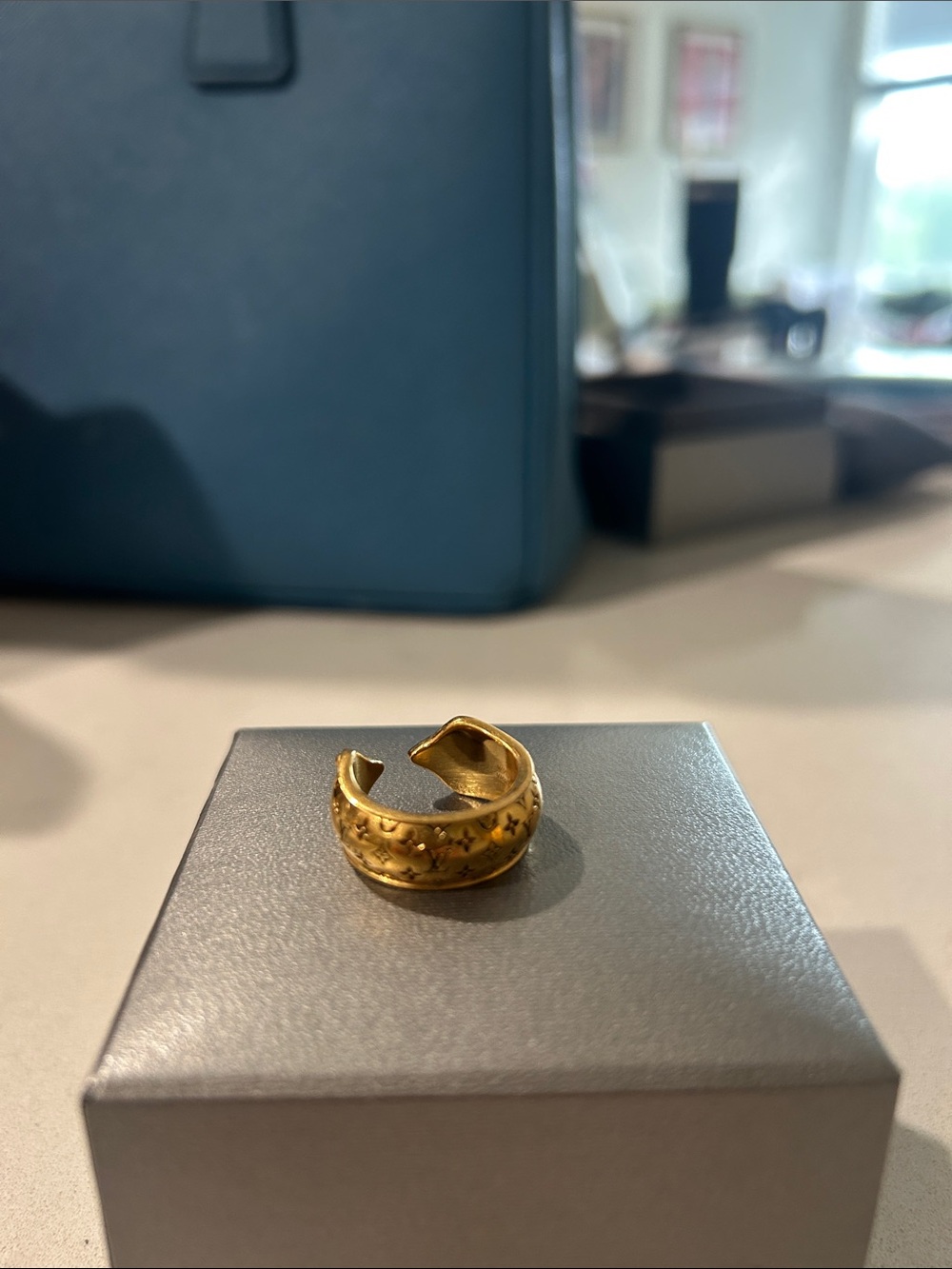 Louis Vuitton Gold Floral-Engraved Open Band Ring